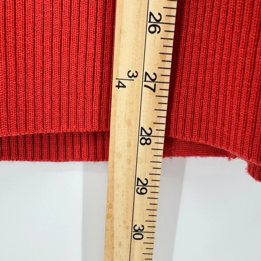 Tory Burch Simone Cardigan Womens XL Orange Merino Wool V-Neck Logo Button *READ